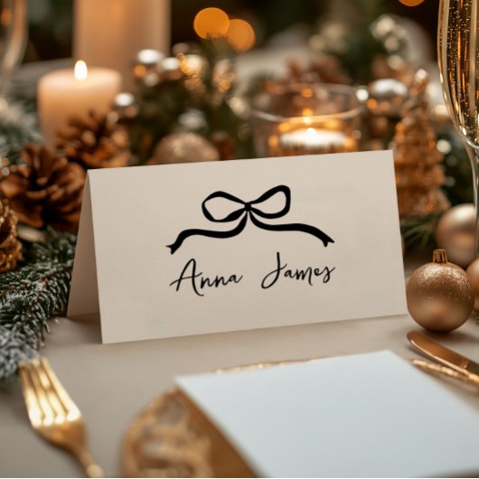 クリームと黒お洒落手引き弓 プレイスカード