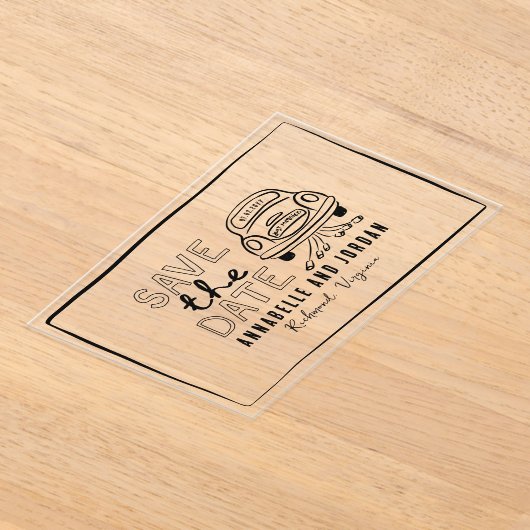 クリームと黒お洒落手引き車 アクリル招待状 (レイダウン)