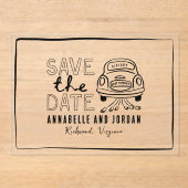 クリームと黒お洒落手引き車 アクリル招待状 (正面)