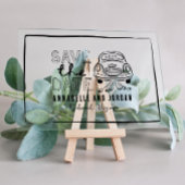 クリームと黒お洒落手引き車 アクリル招待状