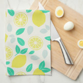 クリームにサマーレモンパターン キッチンタオル (四つ折り)