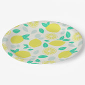 クリームにサマーレモンパターン ペーパープレート (アングル)