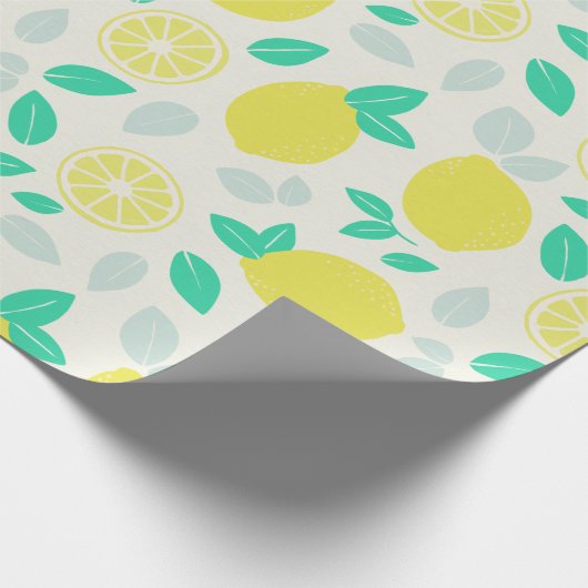 クリームにサマーレモンパターン ラッピングペーパー (角)