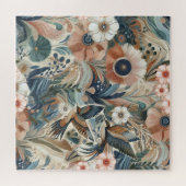 クリームにティール(緑がかった色)、マゼンタ、紫のボヘミアンミックス ジグソーパズル (横)