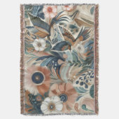 クリームにティール(緑がかった色)、マゼンタ、紫のボヘミアンミックス スローブランケット (正面縦)