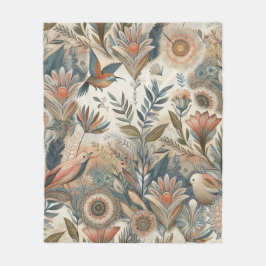 クリームにティール（緑がかった色）、マゼンタ、紫のボヘミアンミックス フリースブランケット