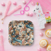 クリームにティール(緑がかった色)、マゼンタ、紫のボヘミアンミックス ペーパープレート (パーティー)