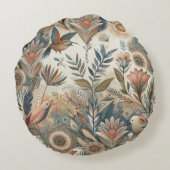 クリームにティール(緑がかった色)、マゼンタ、紫のボヘミアンミックス ラウンドクッション (裏面)