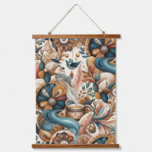 クリームにティール(緑がかった色)、マゼンタ、紫のボヘミアンミックス 吊り下げ型タペストリー (正面)