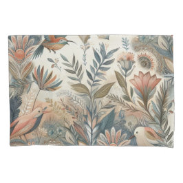 クリームにティール（緑がかった色）、マゼンタ、紫のボヘミアンミックス 枕カバー