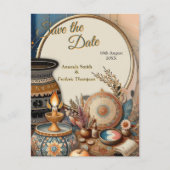 クリームにティール（緑がかった色）、マゼンタ、紫のボヘミアンミックス 案内ポストカード (正面)