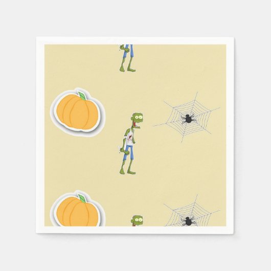 クリームにハロウィーンパターン スタンダードカクテルナプキン (正面)