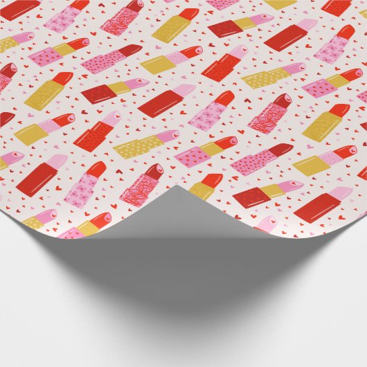 クリームにバレンタインデーの口紅 ラッピングペーパー (角)