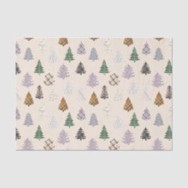 クリームにパターン（の模様が）ある格子模様のクリスマスツリー 薄葉紙