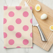 クリームにピンクの水玉模様 キッチンタオル (四つ折り)
