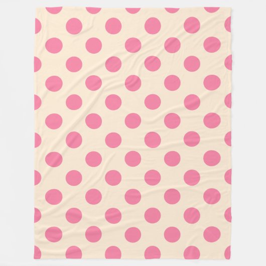 クリームにピンクの水玉模様 フリースブランケット (正面)
