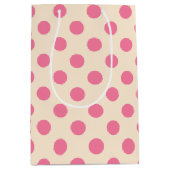 クリームにピンクの水玉模様 ミディアムペーパーバッグ (正面)