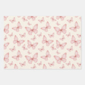 クリームにピンク色の蝶 ラッピングペーパーシート (正面3)