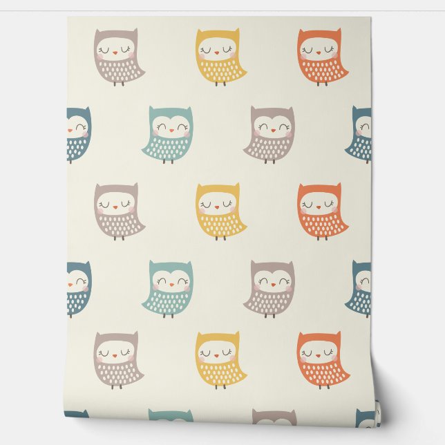 クリームにミュートされた紅葉のかわいいフクロウ 壁紙 (ほどく)