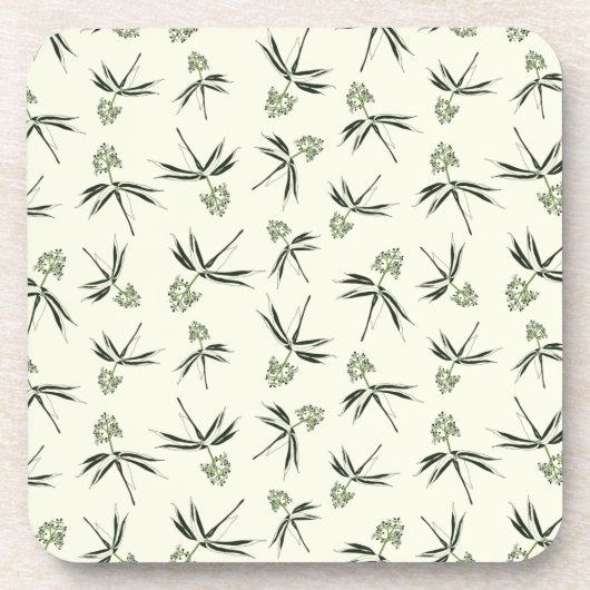 クリームに出芽グリーン枝 – シームレスなパターン コースター (正面)