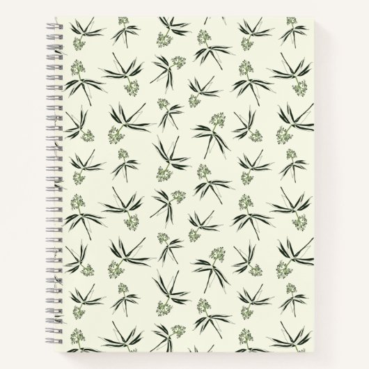 クリームに出芽グリーン枝 – シームレスなパターン ノートブック (正面)