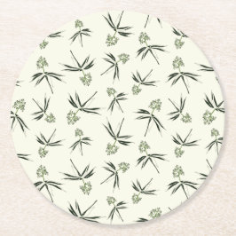 クリームに出芽グリーン枝 – シームレスなパターン ラウンドペーパーコースター