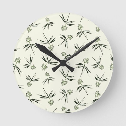 クリームに出芽グリーン枝 – シームレスなパターン ラウンド壁時計 (正面)