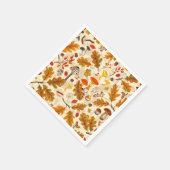 クリームに森のキノコと秋の植物 スタンダードカクテルナプキン (角)