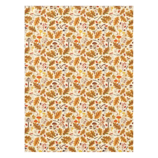 クリームに森のキノコと秋の植物 テーブルクロス (正面)