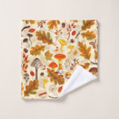 クリームに森のキノコと秋の植物 バスタオルセット (ウォッシュタオル)