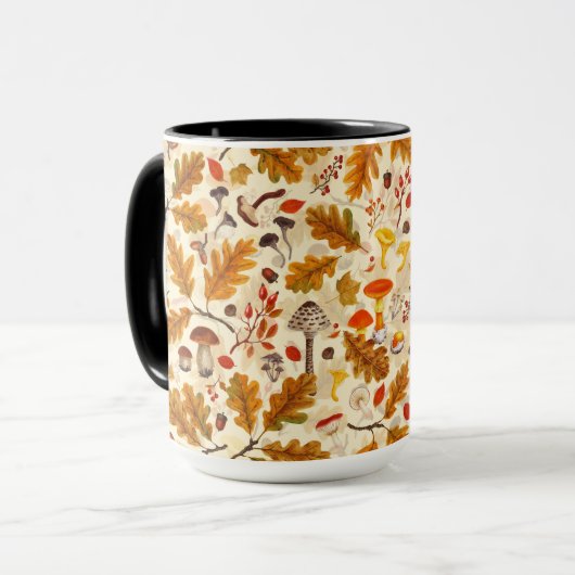 クリームに森のキノコと秋の植物 マグカップ (正面左)