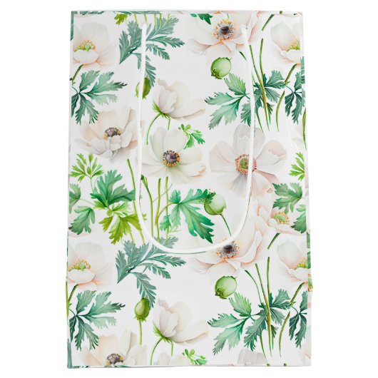 クリームに白いアネモンの花をつけている ミディアムペーパーバッグ (裏面)