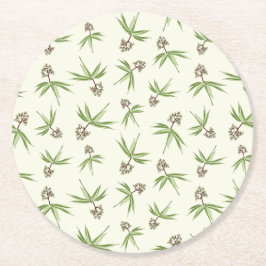 クリームに赤い枝の出芽 – シームレスなパターン。 ラウンドペーパーコースター