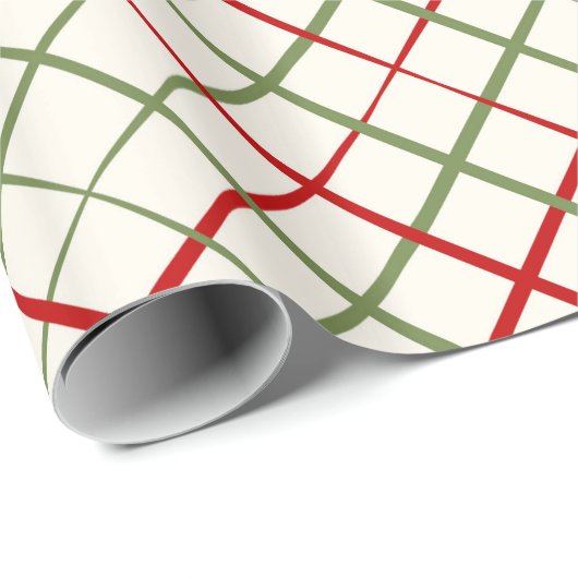 クリームに赤と緑の十字型の格子模様 ラッピングペーパー (ロールコーナー)