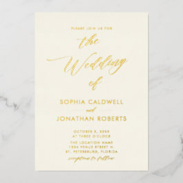 クリームに金ゴールド書を一つにまとめ結婚て 箔招待状