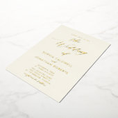 クリームに金ゴールド書を一つにまとめ結婚て 箔招待状 (回転した状態)