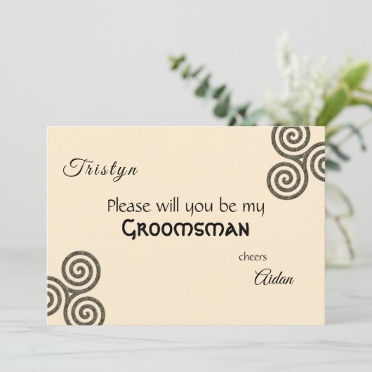 クリームのケルトの記号と葉 招待状 (スタンド正面)