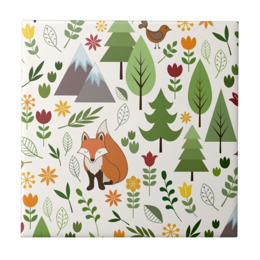 クリームのスカンジナビアのスタイルのイラストレーション タイル (正面)