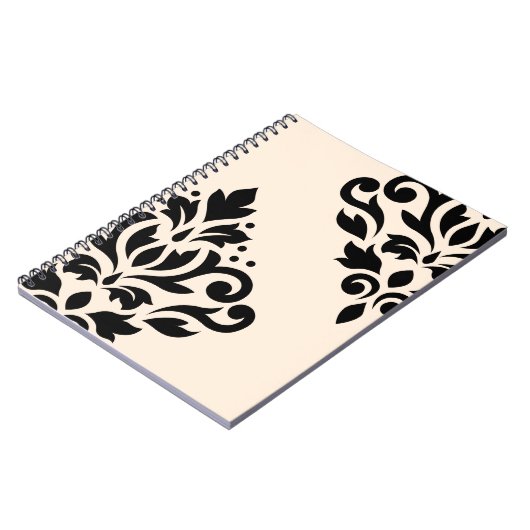 クリームのスクロールダマスク織の芸術Iの黒 ノートブック (左側)