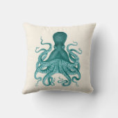 クリームのターコイズのタコのイラストレーション クッション (裏面)