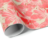 クリームのパステル調の赤い花の花 ラッピングペーパー (ロールコーナー)
