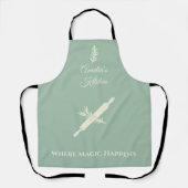 クリームのピンとハーブ転がのデザインでほこりっぽいブルー エプロン (正面)