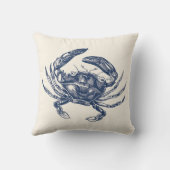 クリームのヴィンテージのカニのイラストレーションの濃紺 クッション (裏面)