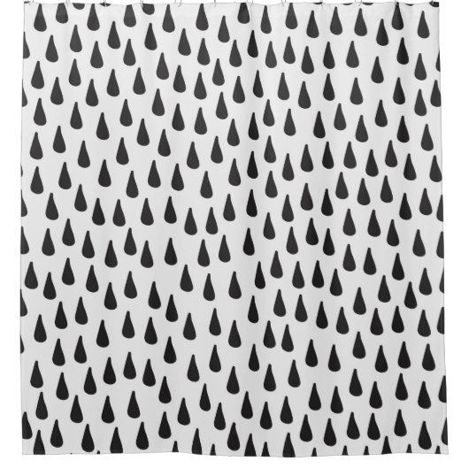 クリームの上に雨粒を黒く塗り、継ぎ目のない模様  シャワーカーテン (正面)
