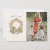 クリームの休日の葉オーナメントリースの写真カード シーズンカード (正面)