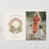 クリームの休日の葉オーナメントリースの写真カード シーズンカード (正面/裏面)