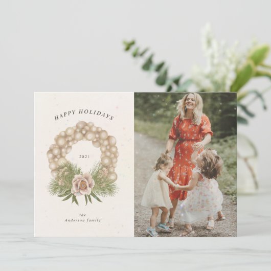 クリームの休日の葉オーナメントリースの写真カード シーズンカード (スタンド正面)