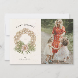 クリームの休日の葉オーナメントリースの写真カード シーズンカード