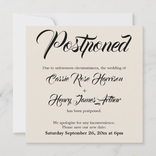 クリームの手の込んだ結婚延期の発表 招待状 (正面)