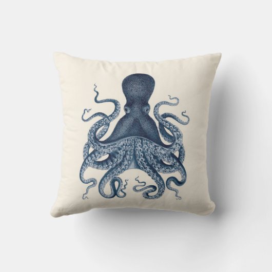 クリームの濃紺のタコのイラストレーション クッション (裏面)